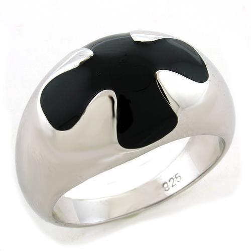 LOAS1169 - Rhodium 925 Sterling Silver Ring with Epoxy  in Jet - Joyeria Lady