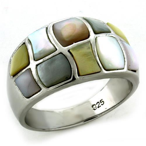 LOAS1172 - Rhodium 925 Sterling Silver Ring with Precious Stone Conch in Multi Color - Joyeria Lady