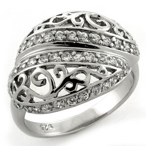 LOAS1174 - Rhodium 925 Sterling Silver Ring with AAA Grade CZ  in Clear - Joyeria Lady