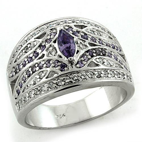 LOAS1186 Rhodium 925 Sterling Silver Ring with AAA Grade CZ in Amethyst
