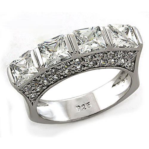 LOAS1188 - Rhodium 925 Sterling Silver Ring with AAA Grade CZ  in Clear - Joyeria Lady