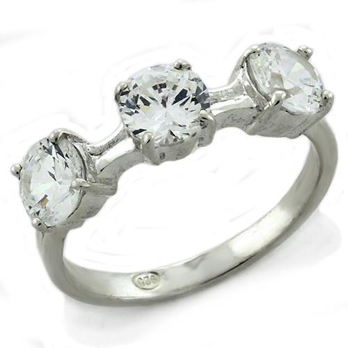 LOAS1189 - High-Polished 925 Sterling Silver Ring with AAA Grade CZ  in Clear - Joyeria Lady