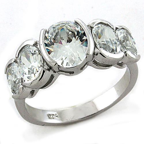 LOAS1190 - Rhodium 925 Sterling Silver Ring with AAA Grade CZ  in Clear - Joyeria Lady
