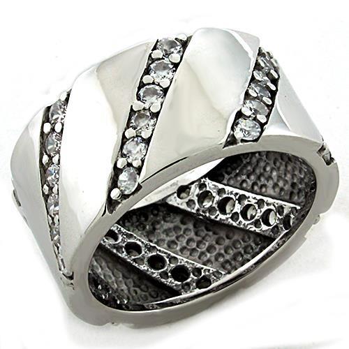 LOAS1192 - Rhodium 925 Sterling Silver Ring with AAA Grade CZ  in Clear - Joyeria Lady