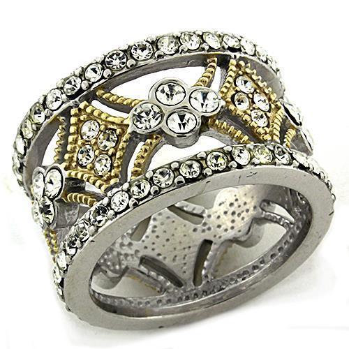 LOAS1193 - Gold+Rhodium 925 Sterling Silver Ring with Top Grade Crystal  in Clear - Joyeria Lady