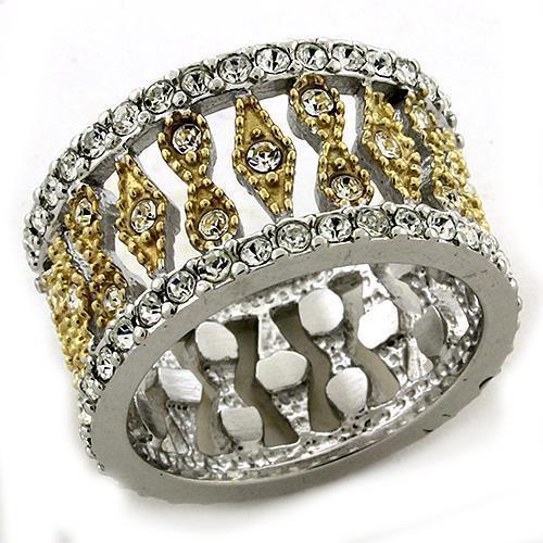 LOAS1194 - Gold+Rhodium 925 Sterling Silver Ring with Top Grade Crystal  in Clear - Joyeria Lady