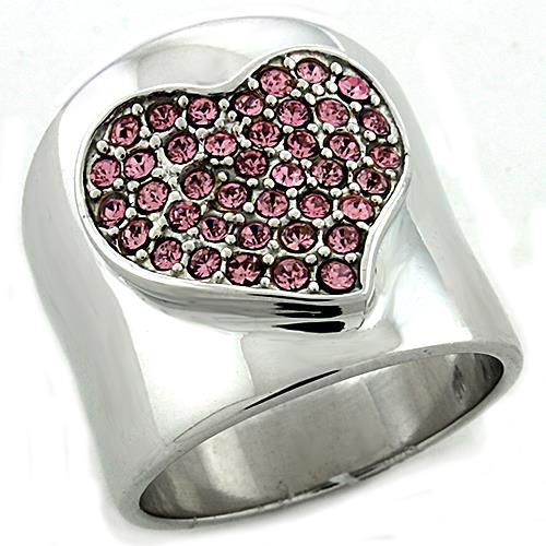 LOAS1196 - Rhodium 925 Sterling Silver Ring with Top Grade Crystal  in Rose - Joyeria Lady