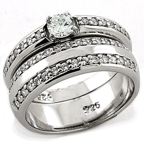 LOAS1197 - Rhodium 925 Sterling Silver Ring with AAA Grade CZ  in Clear - Joyeria Lady
