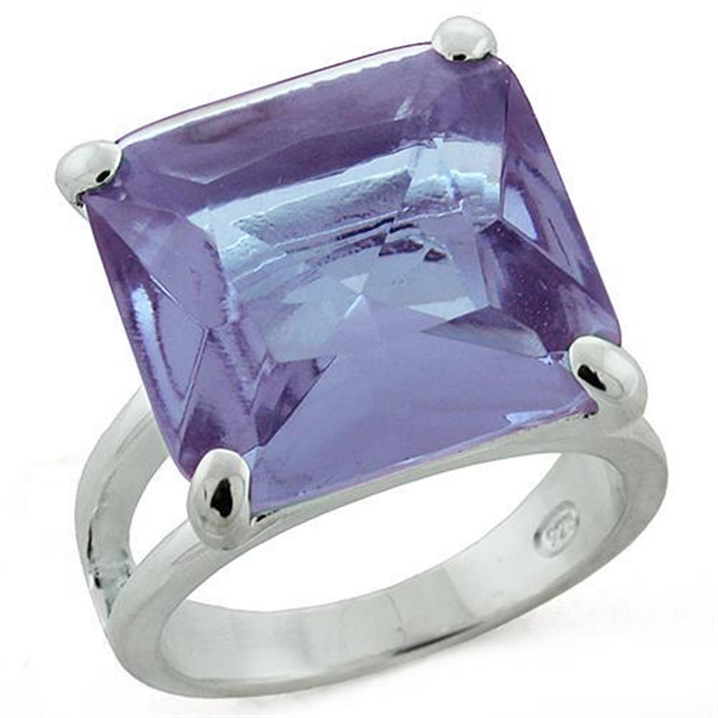 LOAS1203 - High-Polished 925 Sterling Silver Ring with Synthetic Synthetic Glass in Light Amethyst - Joyeria Lady
