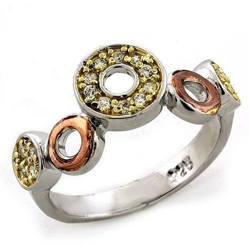 LOAS1204 - Gold+Rhodium 925 Sterling Silver Ring with AAA Grade CZ  in Clear - Joyeria Lady