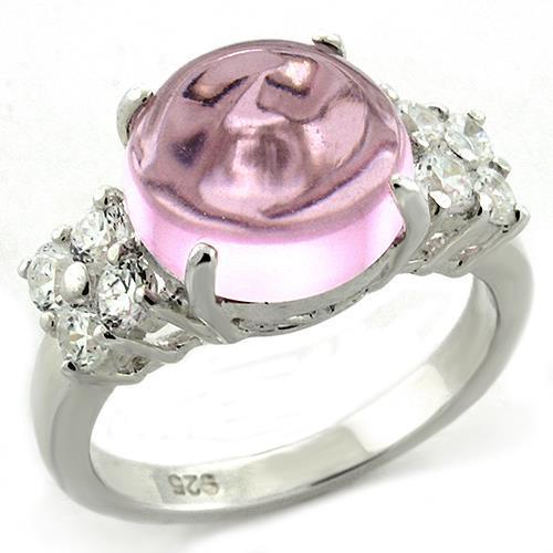 LOAS1206 - High-Polished 925 Sterling Silver Ring with Synthetic Acrylic in Light Rose - Joyeria Lady
