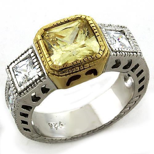 LOAS1209 - Gold+Rhodium 925 Sterling Silver Ring with AAA Grade CZ  in Citrine - Joyeria Lady