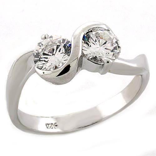 LOAS1210 - Rhodium 925 Sterling Silver Ring with AAA Grade CZ  in Clear - Joyeria Lady