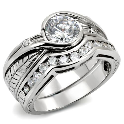 LOAS1215 - Rhodium 925 Sterling Silver Ring with AAA Grade CZ  in Clear - Joyeria Lady