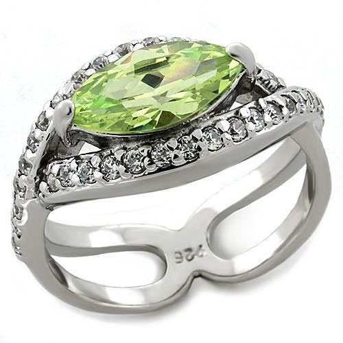 LOAS1225 - Rhodium 925 Sterling Silver Ring with AAA Grade CZ  in Apple Green color - Joyeria Lady