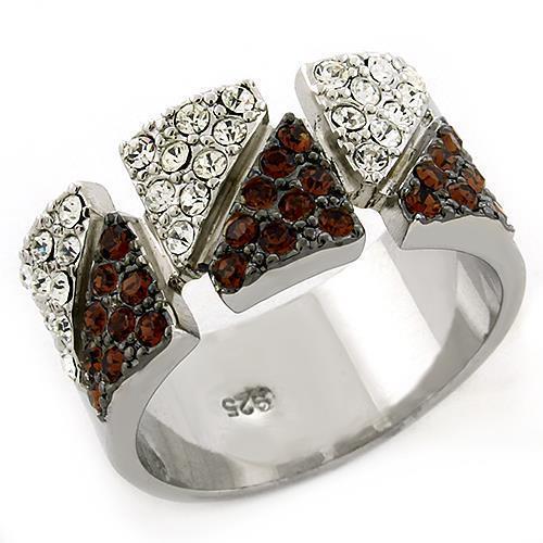 LOAS1227 - Rhodium 925 Sterling Silver Ring with Top Grade Crystal  in Multi Color - Joyeria Lady