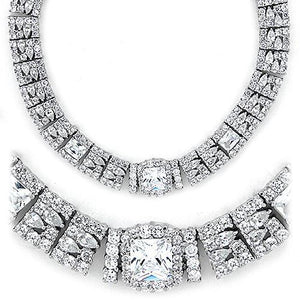 LOAS1305 Rhodium 925 Sterling Silver Necklace with AAA Grade CZ in Clear - Joyeria Lady