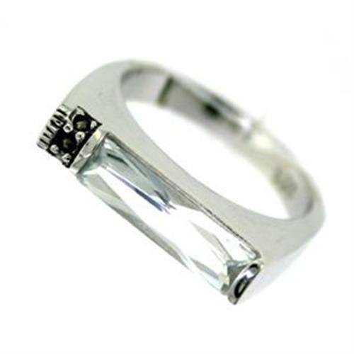 LOAS719 - Rhodium 925 Sterling Silver Ring with AAA Grade CZ  in Clear - Joyeria Lady