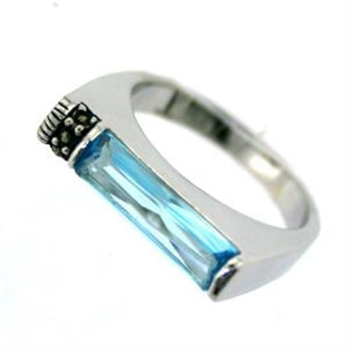 LOAS723 - Rhodium 925 Sterling Silver Ring with Synthetic  in Aquamarine - Joyeria Lady