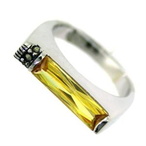 LOAS724 - Rhodium 925 Sterling Silver Ring with AAA Grade CZ  in Citrine - Joyeria Lady