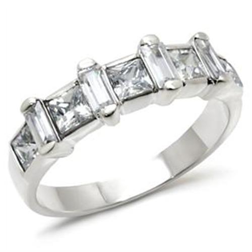 LOAS725 - High-Polished 925 Sterling Silver Ring with AAA Grade CZ  in Clear - Joyeria Lady