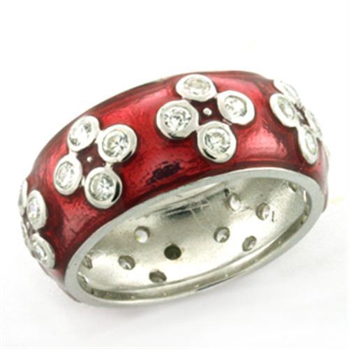 LOAS728 - Rhodium 925 Sterling Silver Ring with Epoxy  in Rose - Joyeria Lady