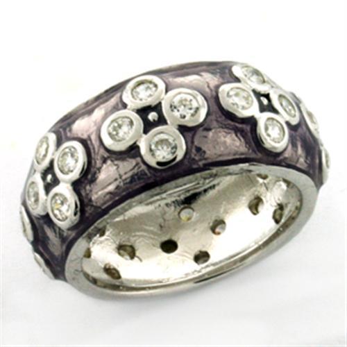 LOAS730 - Rhodium 925 Sterling Silver Ring with Epoxy  in Light Amethyst - Joyeria Lady