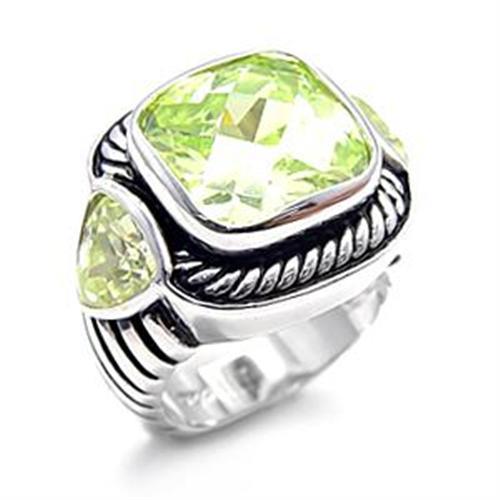 LOAS757 - Rhodium 925 Sterling Silver Ring with AAA Grade CZ  in Apple Green color - Joyeria Lady