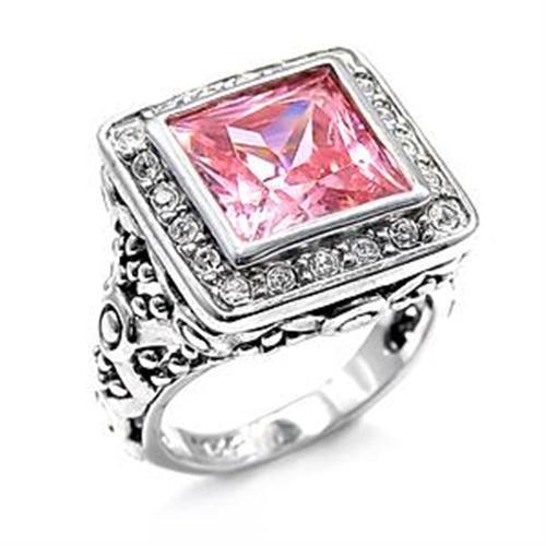 LOAS758 - Rhodium 925 Sterling Silver Ring with AAA Grade CZ  in Rose - Joyeria Lady