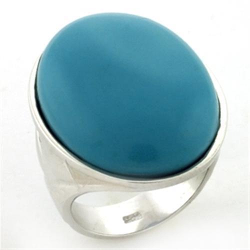 LOAS760 - Rhodium 925 Sterling Silver Ring with Synthetic Synthetic Stone in Turquoise - Joyeria Lady