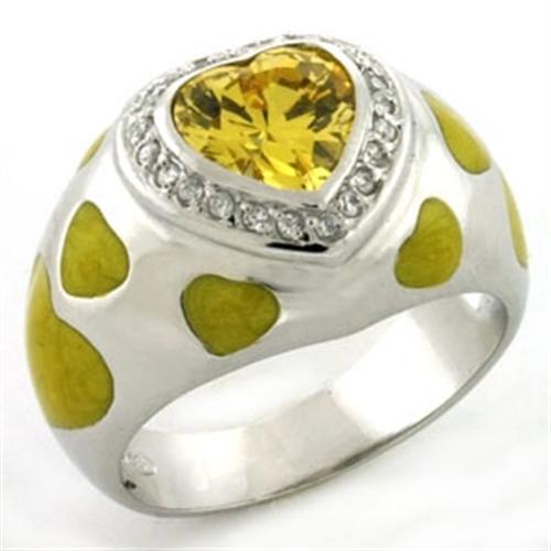 LOAS761 - Rhodium 925 Sterling Silver Ring with AAA Grade CZ  in Topaz - Joyeria Lady