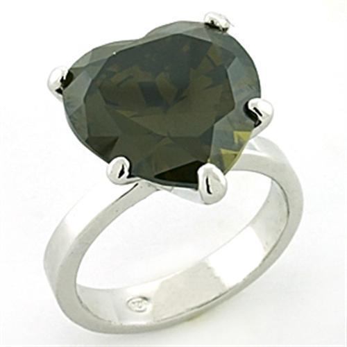 LOAS766 - Rhodium 925 Sterling Silver Ring with AAA Grade CZ  in Olivine color - Joyeria Lady