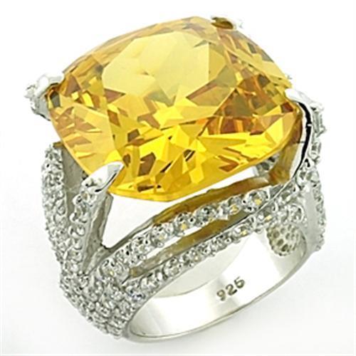 LOAS767 - Rhodium 925 Sterling Silver Ring with AAA Grade CZ  in Champagne - Joyeria Lady