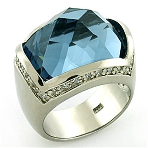 LOAS769 - Rhodium 925 Sterling Silver Ring with Semi-Precious Spinel in London Blue - Joyeria Lady