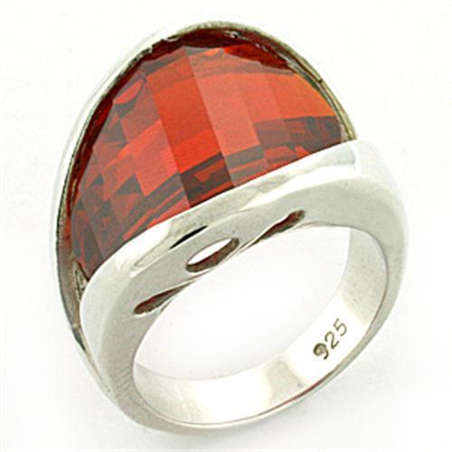 LOAS773 - Rhodium 925 Sterling Silver Ring with AAA Grade CZ  in Orange - Joyeria Lady