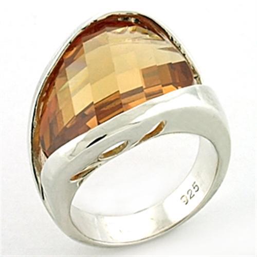 LOAS775 - Rhodium 925 Sterling Silver Ring with AAA Grade CZ  in Champagne - Joyeria Lady