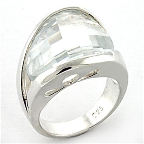LOAS776 - Rhodium 925 Sterling Silver Ring with AAA Grade CZ  in Clear - Joyeria Lady