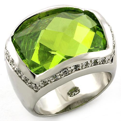 LOAS817 - Rhodium 925 Sterling Silver Ring with Synthetic Synthetic Glass in Peridot - Joyeria Lady