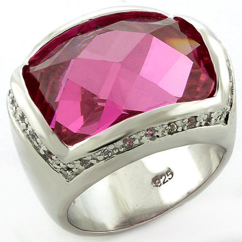LOAS818 - Rhodium 925 Sterling Silver Ring with AAA Grade CZ  in Rose - Joyeria Lady