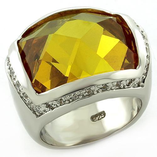 LOAS820 - Rhodium 925 Sterling Silver Ring with AAA Grade CZ  in Topaz - Joyeria Lady