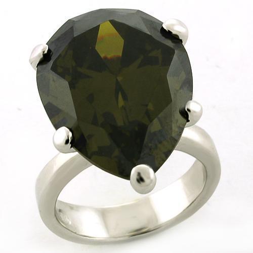 LOAS821 - Rhodium 925 Sterling Silver Ring with AAA Grade CZ  in Olivine color - Joyeria Lady