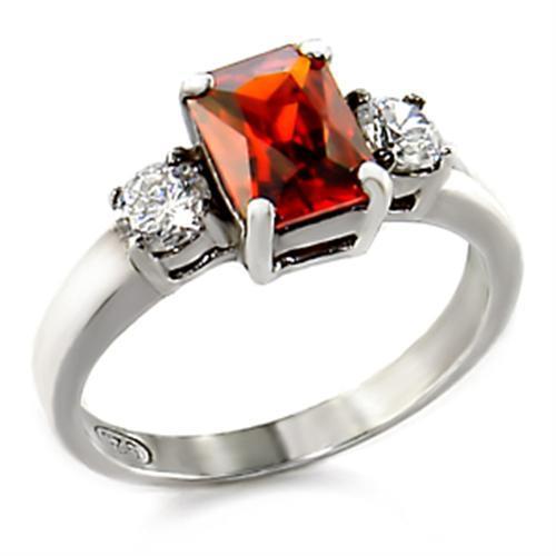 LOAS826 - High-Polished 925 Sterling Silver Ring with AAA Grade CZ  in Garnet - Joyeria Lady