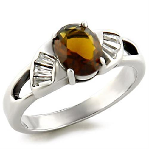 LOAS827 - High-Polished 925 Sterling Silver Ring with Semi-Precious Smoky Quarter in Smoky Topaz - Joyeria Lady