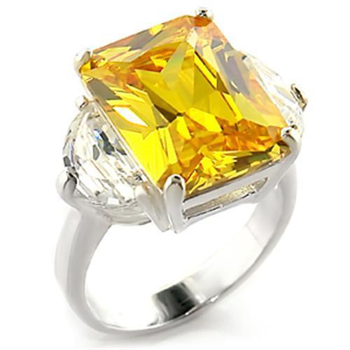 LOAS828 - High-Polished 925 Sterling Silver Ring with AAA Grade CZ  in Citrine - Joyeria Lady