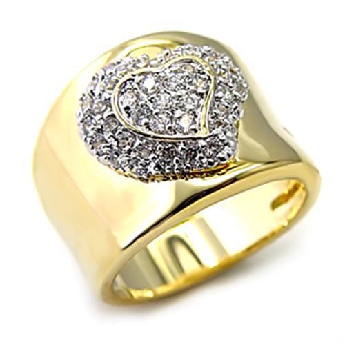 LOAS830 - Gold+Rhodium 925 Sterling Silver Ring with AAA Grade CZ  in Clear - Joyeria Lady