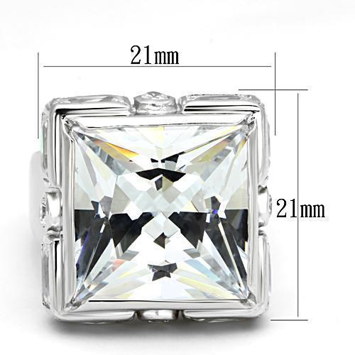 LOAS862 - Rhodium 925 Sterling Silver Ring with AAA Grade CZ  in Clear - Joyeria Lady