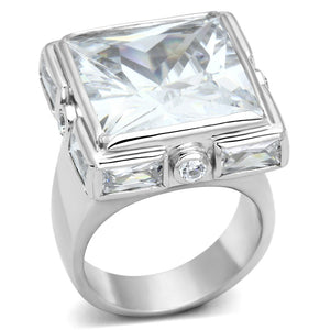 LOAS862 - Rhodium 925 Sterling Silver Ring with AAA Grade CZ  in Clear - Joyeria Lady