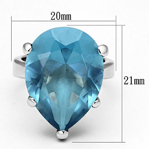 LOAS864 - Rhodium 925 Sterling Silver Ring with Synthetic Synthetic Glass in Sea Blue - Joyeria Lady