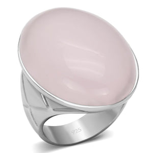LOAS865 - Rhodium 925 Sterling Silver Ring with Precious Stone PINK CRYSTAL in Light Rose - Joyeria Lady