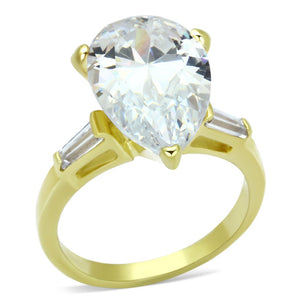 LOAS867 - Gold 925 Sterling Silver Ring with AAA Grade CZ  in Clear - Joyeria Lady